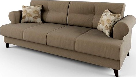 Sofa With Cushions and Round Armrests