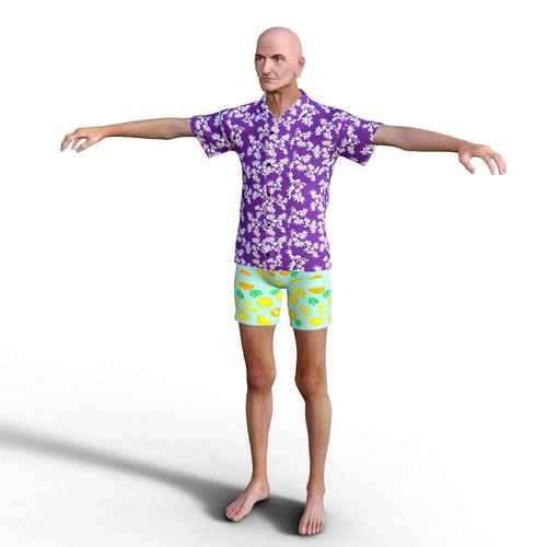 Realistic Hawaiian Old Man - Rigged