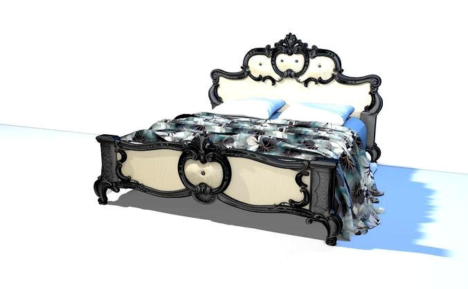 Antic black  wood bed with ornaments