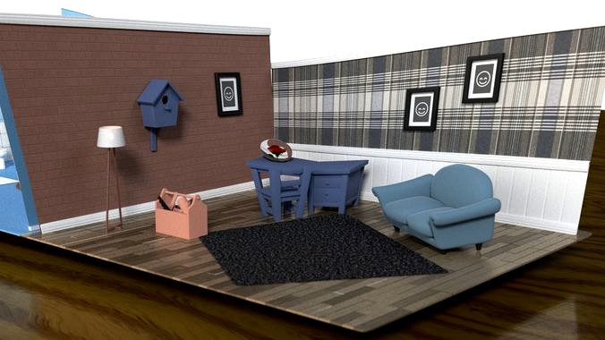 Cartoon living room and bathroom set