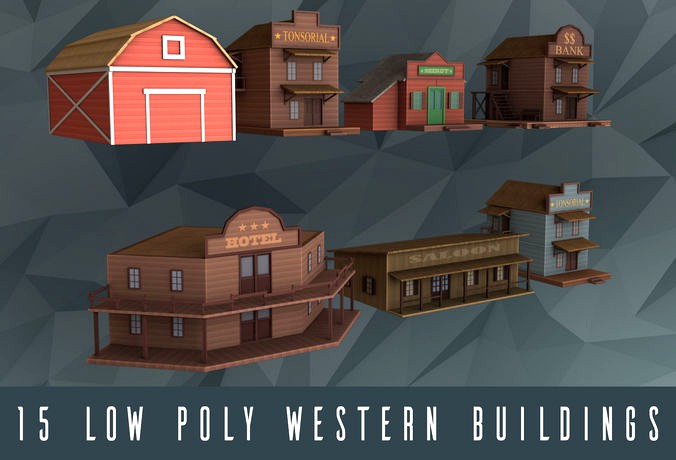 Low poly western buildings