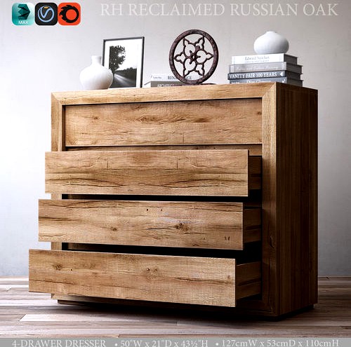 RECLAIMED RUSSIAN OAK 4-DRAWER DRESSER