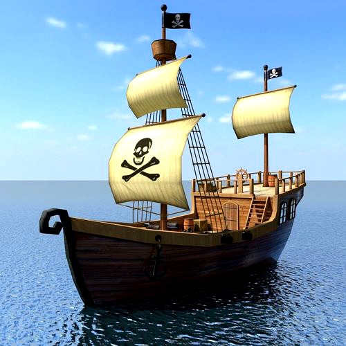 Low Poly Cartoon Pirate Ship Textured