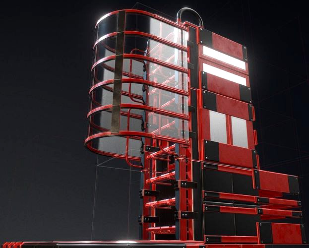 Futuristic Ladders Red Painted Metal