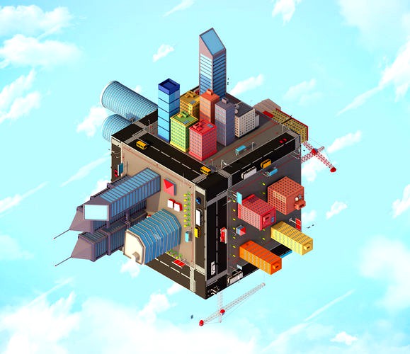 Low Poly Megapolis Cube City