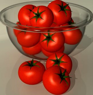 Tomato and tomatos in glass bowl 3D Model