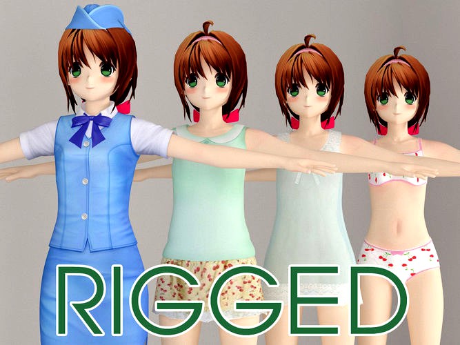 T pose rigged model of Karin anime girl