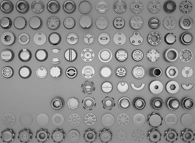100 low-poly gears-kitbashes and machine parts
