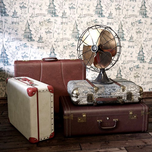 Vintage Fan and Suitcases