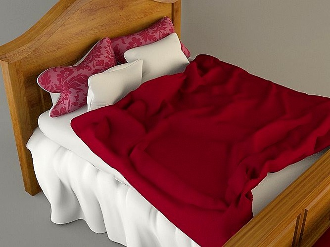 Wooden Bed with bedding