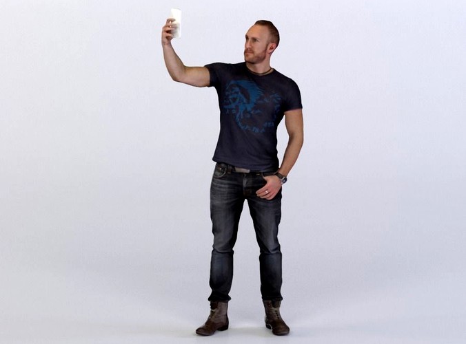 Man Pierre 0299 in Jeans and Shirt Taking a Selfie