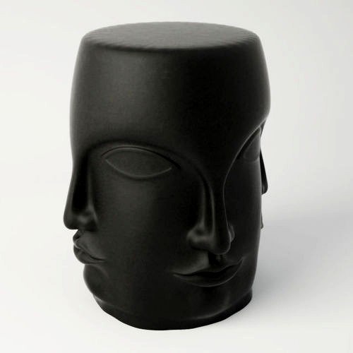 Black Carved Faces Garden Stool