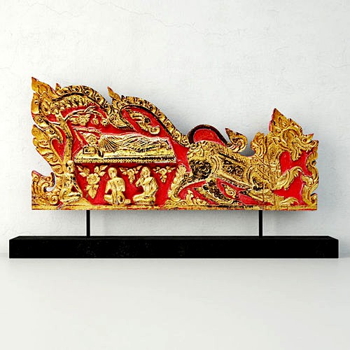 Antique Thai Monks Gilded Throne Side Panel 2