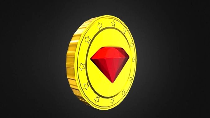 Game-Ready Red Gem Gold Coin Asset