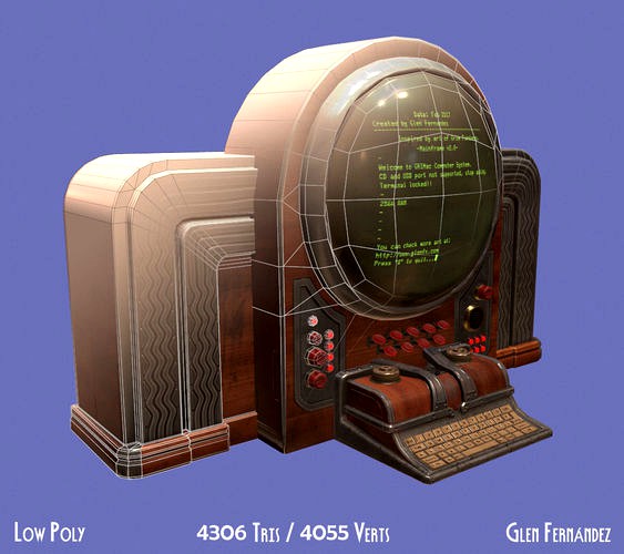 Vintage retro futuristic computer low poly