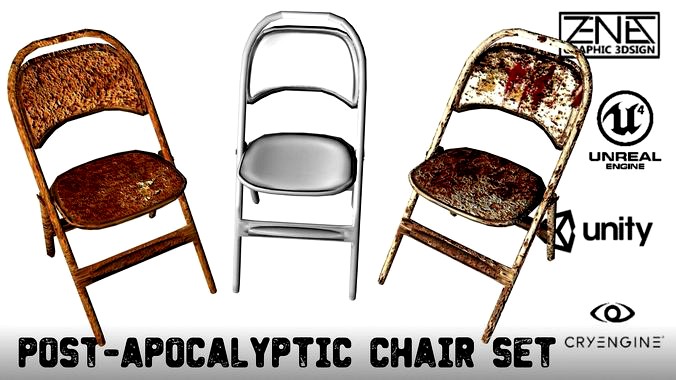 Post-Apocalyptic Folding Chair Set  --  Game-Ready