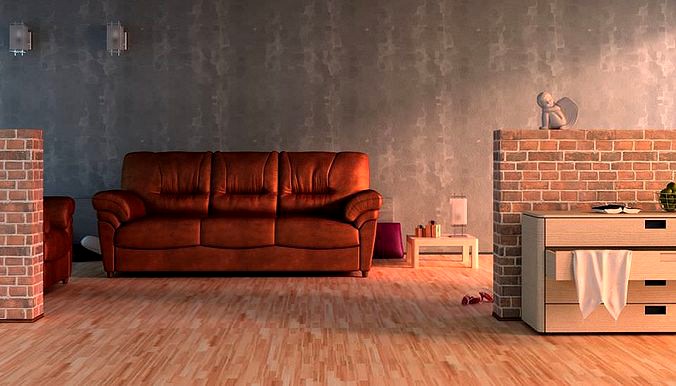 Living Room With Brown Leather Sofa
