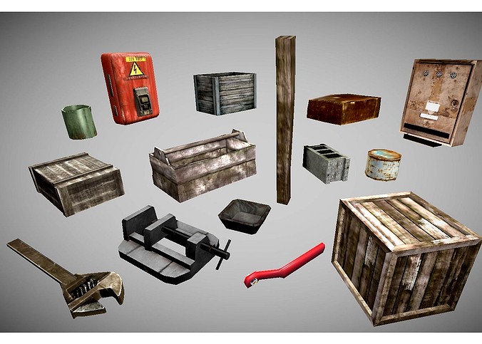 low poly garage objects collection