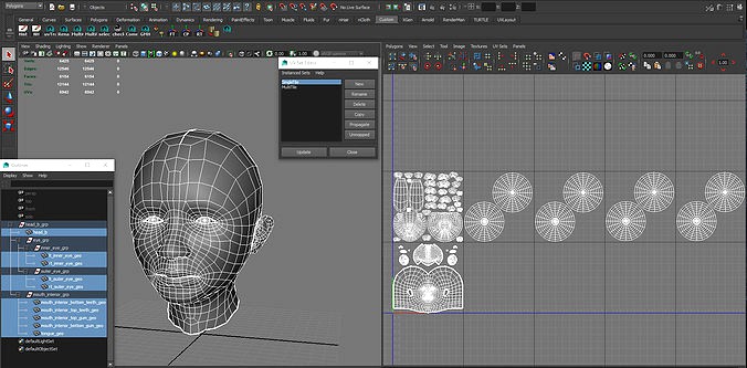 Head Mouth and Eyes with Single symmetrical and Multi UV Sets