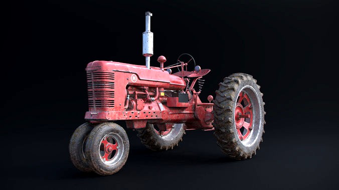 Old Tractor Model with Dirty Textures and Controllers