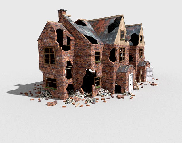 low poly destroyed house 4