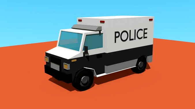 low poly police truck