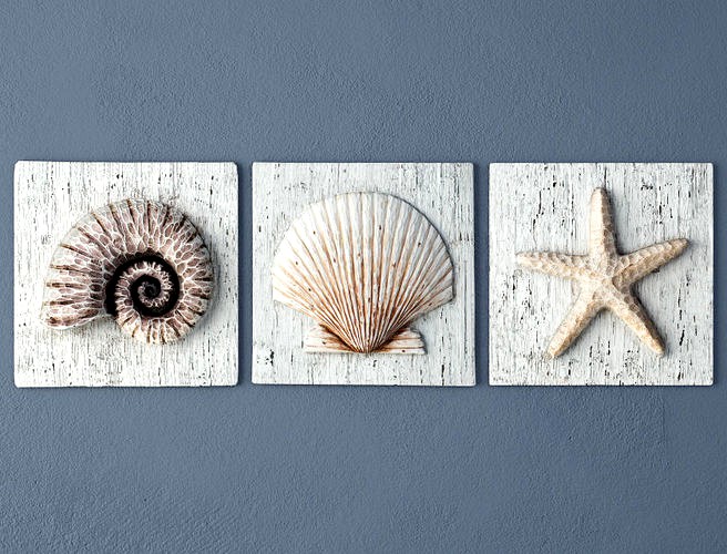 Nautilus Seashell and Starfish Plaques