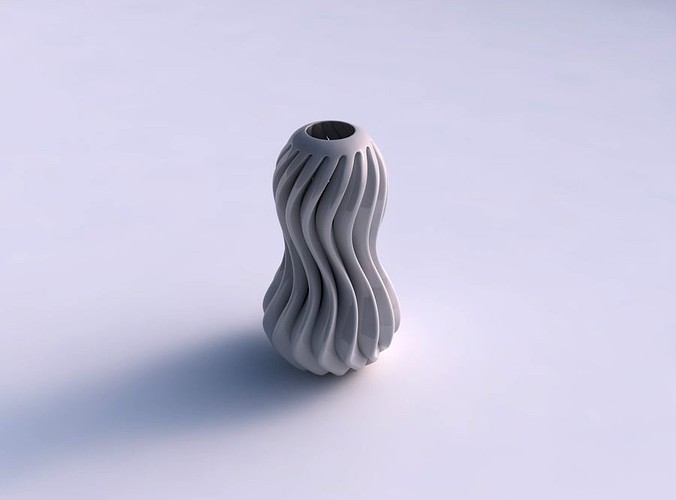 Vase slim wavy squeezed mid with extruded lines squeezed | 3D