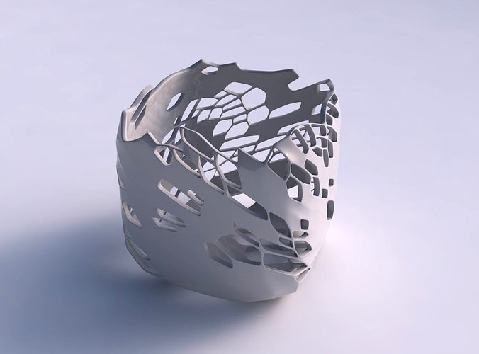 Vase quadratic stumpy with twisted organic skin with holes | 3D
