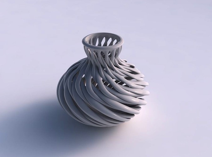 Vase oval squeezed neck with muscle structure twisted and squeezed | 3D