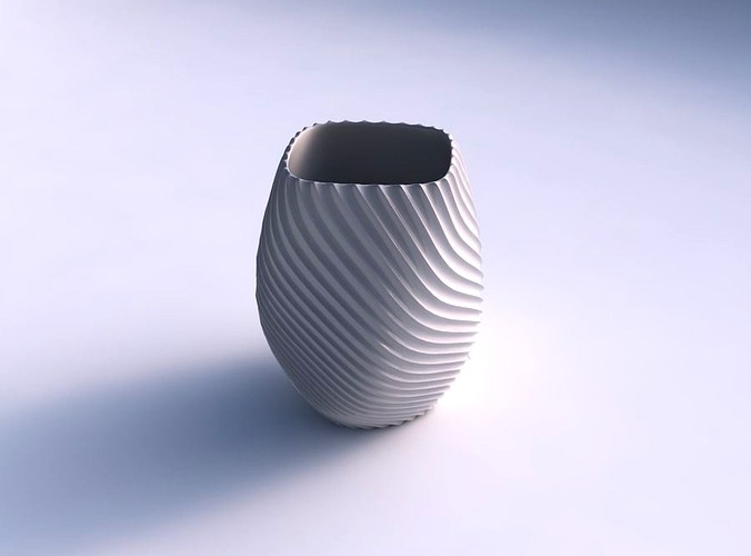 Vase low bulky helix with bent extruded lines 2 | 3D