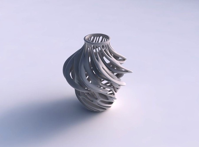Vase cylindrical extruded neck with twisted branches twisted and squeezed | 3D