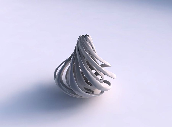 Vase double twisted bulged with collapsed top long top | 3D