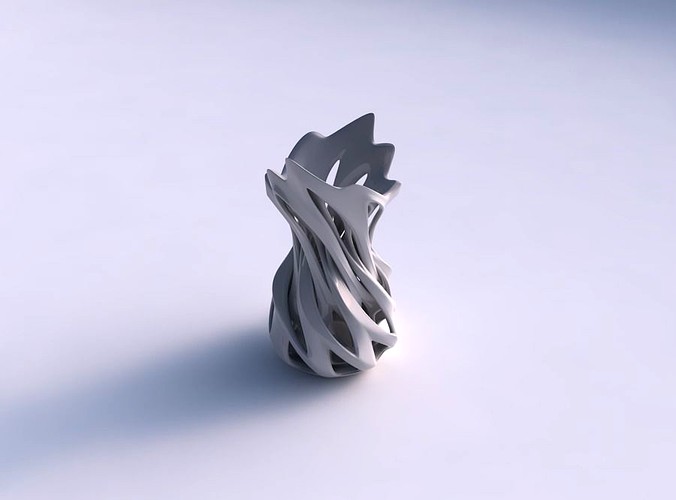 Vase curved with intersection through cuts twisted and streched top | 3D