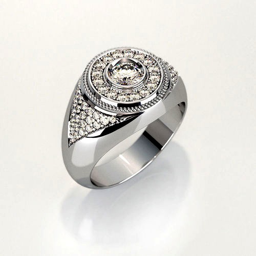 Mens ring  with round gemstone 009 | 3D