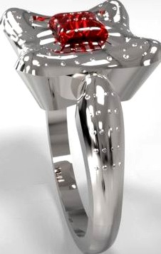 Jewelry Silver Square Shaped Ring With Ruby | 3D