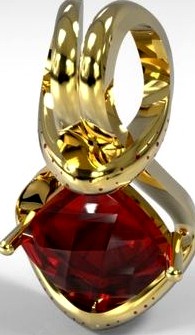 Jewelry Golden Pendant With Ruby Diamond  | 3D