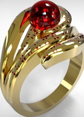 Jewelry Golden Ring With Ruby Ball | 3D