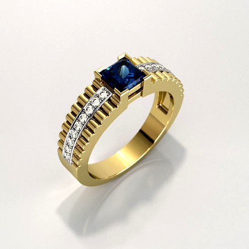Mens ring with square gemstone 012 | 3D