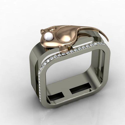 Golden fish ring  with pearl  | 3D