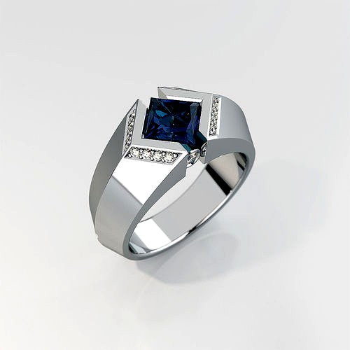 Mens ring with square gemstone 016 | 3D