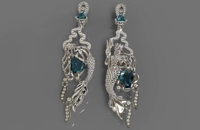 Earrings Mermaid and Neptune | 3D