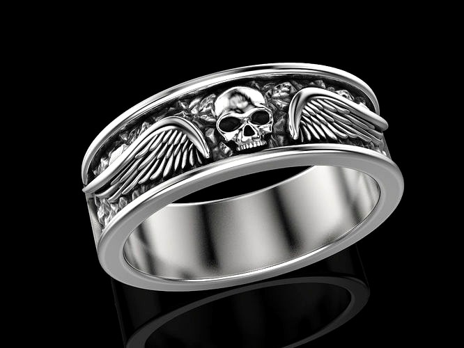 Skull wings ring many sizes | 3D