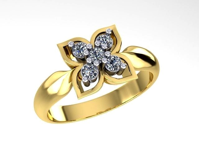 Ring  with five diamonds | 3D