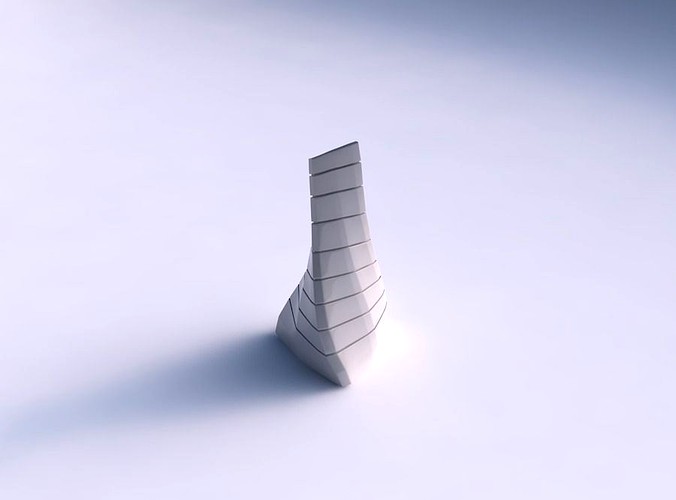Vase twist grounded tilted triangle with hard horizontal dents | 3D