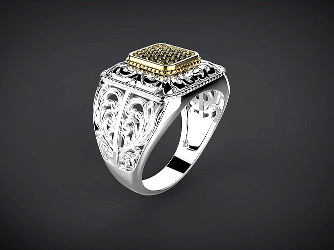 Man ring with ornament | 3D