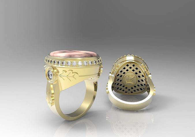 Art deco signet ring with oak leaves | 3D
