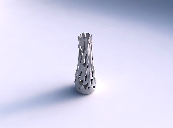 Vase semi quadratic with faceted cuts and bulges  | 3D