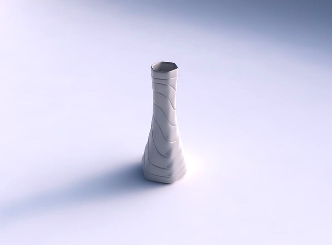 Vase squeezed hexagon with distorted horizontal dents | 3D