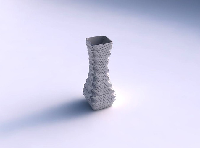 Vase larger opening rectangle with twisted grid plates | 3D